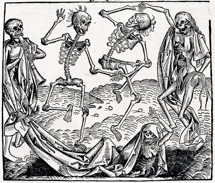 The usual dancing skeletons woodcut.